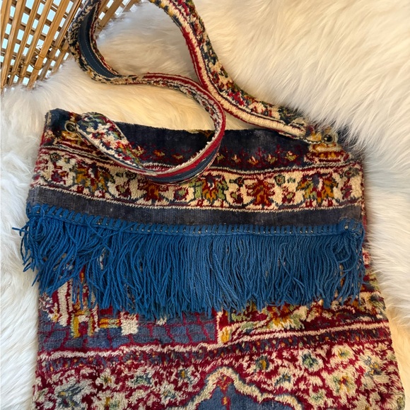 Unique Vintage Handbags - Groovy Bohemian style 1970s Carpet Fringed Tote Bag